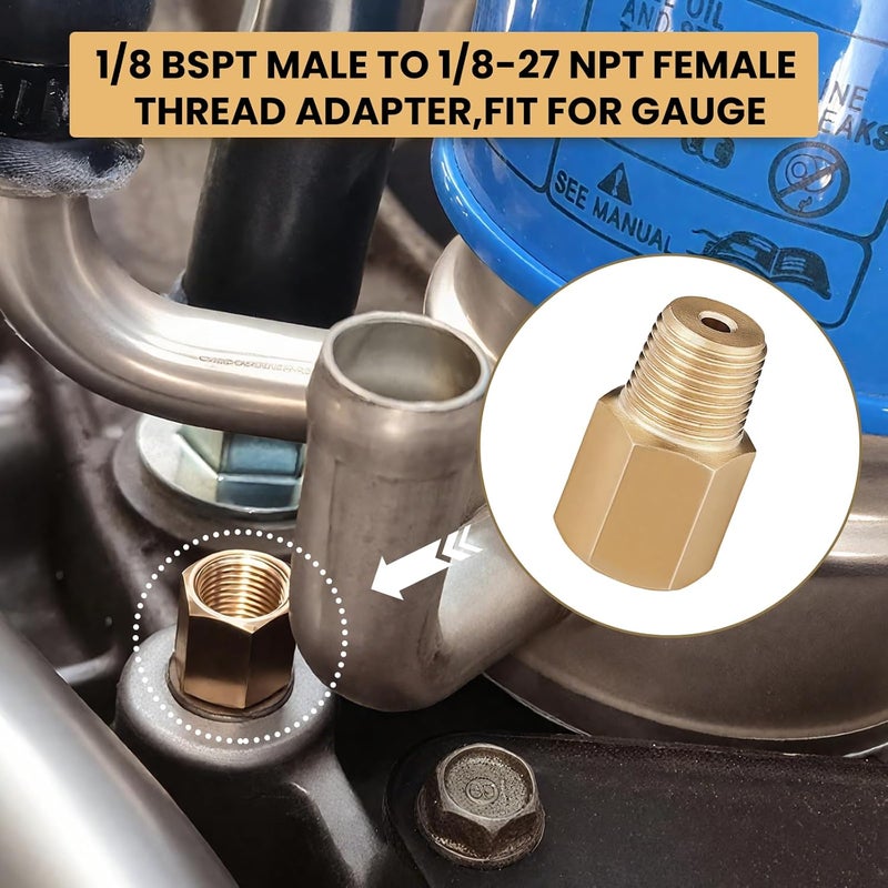 PIHIL 1/8 BSPT Male to 1/8-27 NPT Female,for Pressure Gauge Sensor Thread Adapter,Brass,2 Pack - Image 3